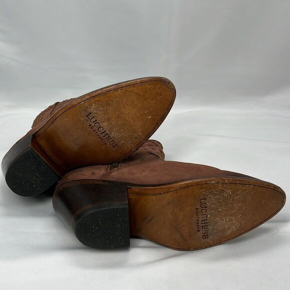 Discontinued Lucchese Brown Suede Ankle Zip Up Cowboy Boots with Studs - Picture 5 of 16
